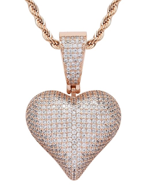 Rose gold+ chain Brass Cubic Zirconia Heart Hip Hop Necklace