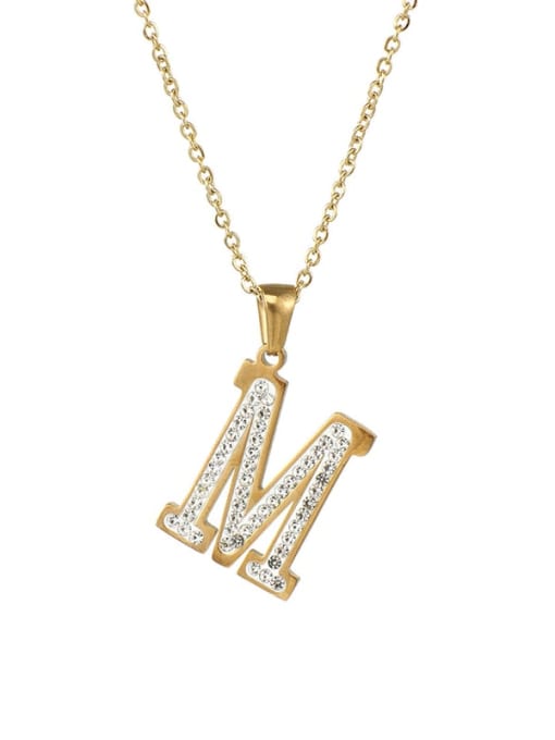 M Stainless steel Rhinestone Minimalist Letter  Pendant  Necklace