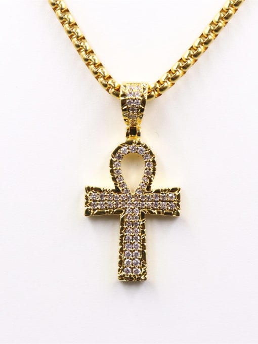 Mr.Leo Brass Rhinestone Cross Vintage Regligious pendant Necklace 3