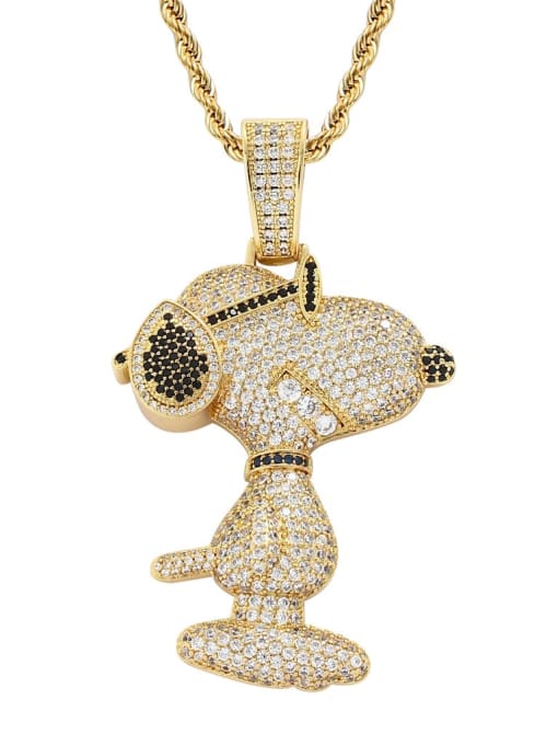 Golden+ chain Brass Cubic Zirconia Dog Hip Hop Necklace