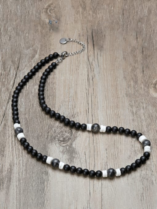 6 45cm Stainless steel Natural Stone Geometric Bohemia Beaded Necklace