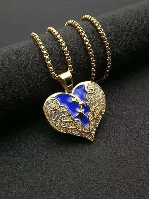 Gold Titanium Steel Cubic Zirconia Enamel Heart Vintage Necklace For Men