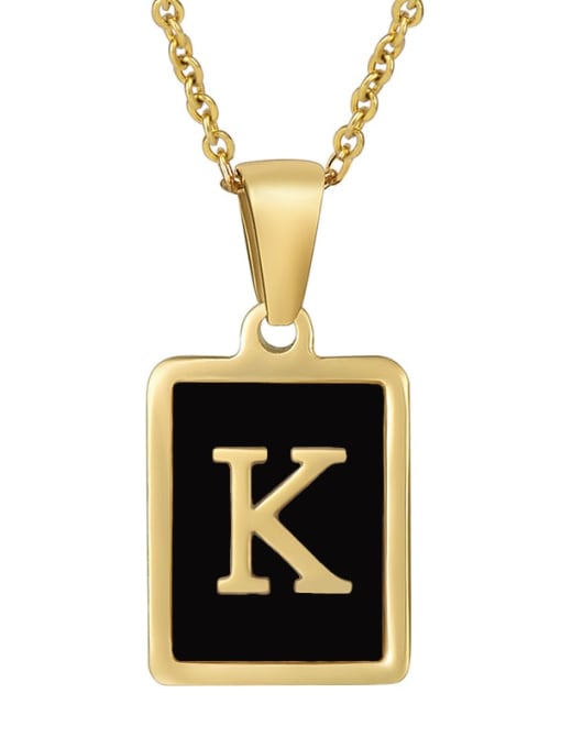 K Stainless steel Enamel Letter Minimalist Square Pendant Necklace