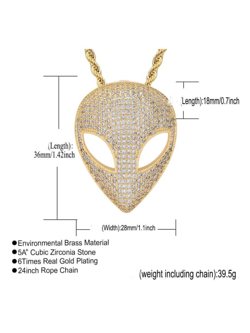 MAHA Brass Cubic Zirconia Alien mask Hip Hop Necklace 3
