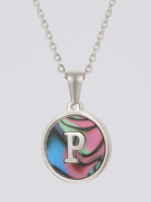 Steel color shell p Stainless steel Shell Letter Minimalist  Round Pendant Necklace