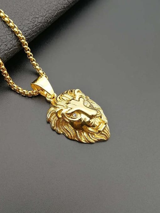 Small gold Necklace Titanium Rhinestone Lion Hip Hop Necklace For Men