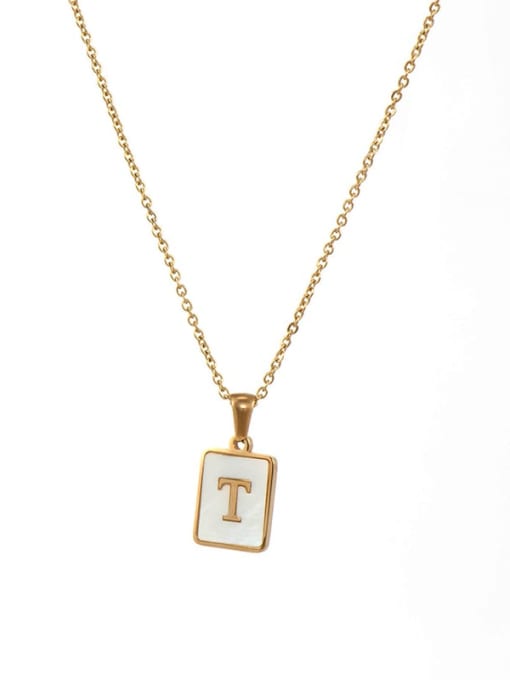 Square Gold White T Titanium Steel Shell  Minimalist Square Letter  Pendant Necklace