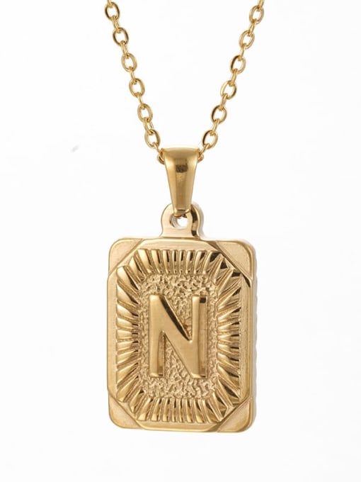 Golden n Stainless steel English Letter  Vintage Square Pendant Necklace