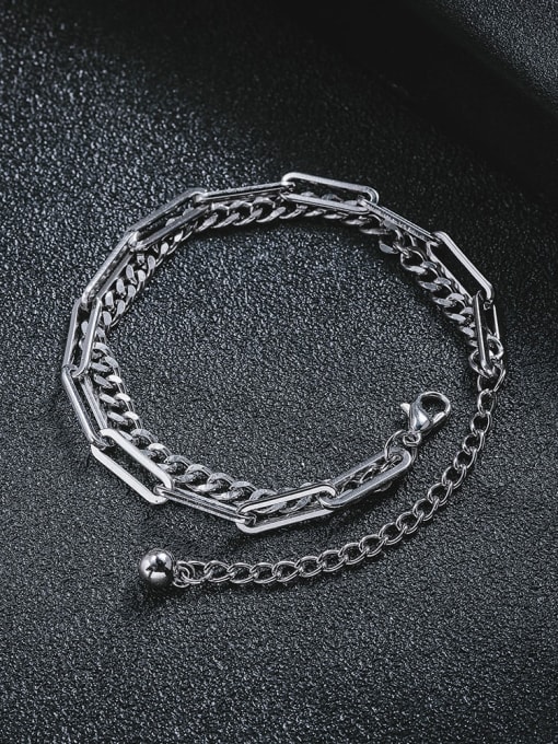 WOLF Titanium Steel Geometric Hip Hop Link Bracelet 2