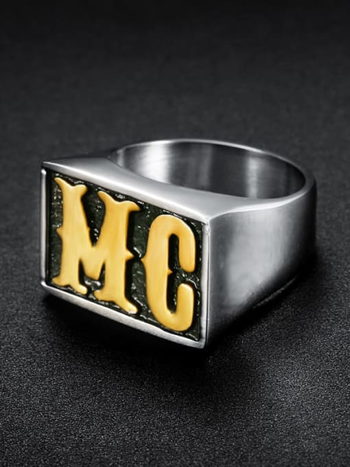 MC gold smear Stainless steel Letter  Rectangle Vintage Band Ring
