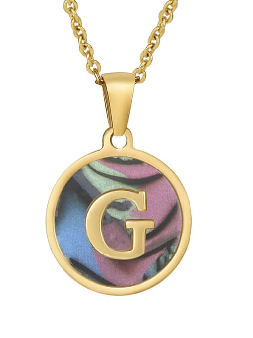 Round scallop G Stainless steel Shell Minimalist Round  Letter Pendant Necklace