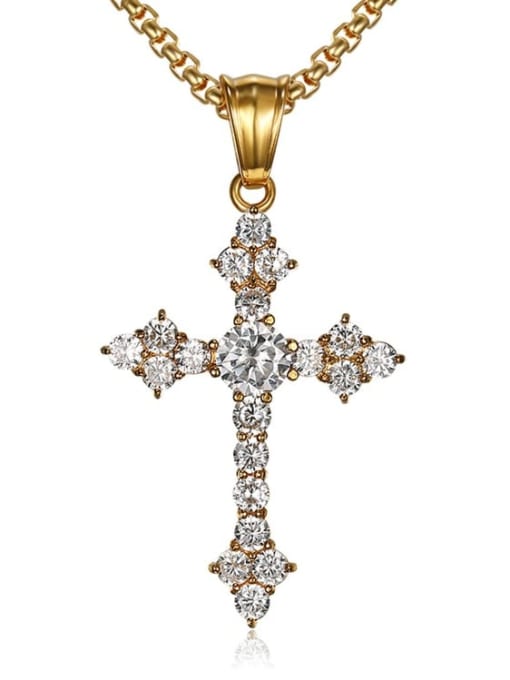 Gold Necklace Titanium Rhinestone Cross Hip Hop Regligious Necklace For Men