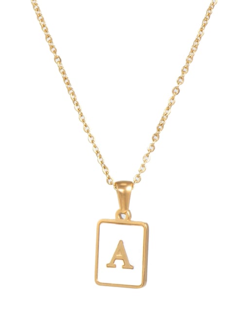 Square Gold White a Titanium Steel Shell  Minimalist Square Letter  Pendant Necklace