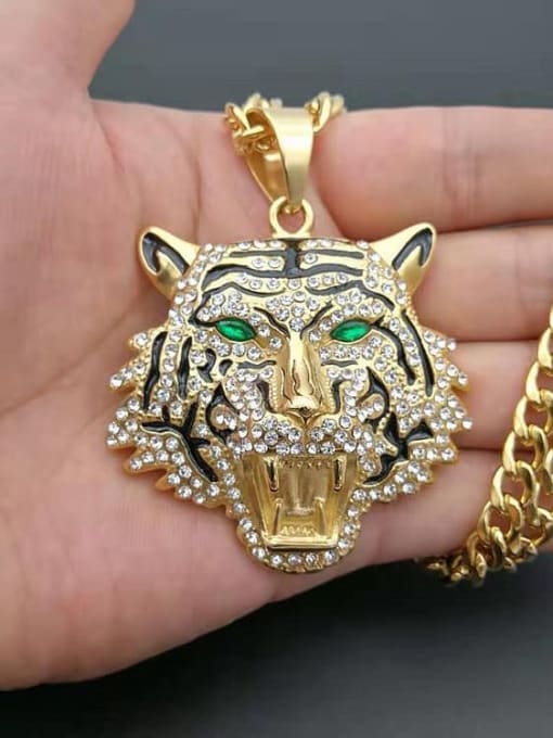 HI HOP Titanium Rhinestone Tiger Hip Hop Necklace For Men 1