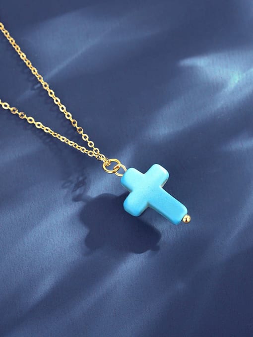 Teem Men Stainless steel Natural Stone Cross Trend Necklace 1