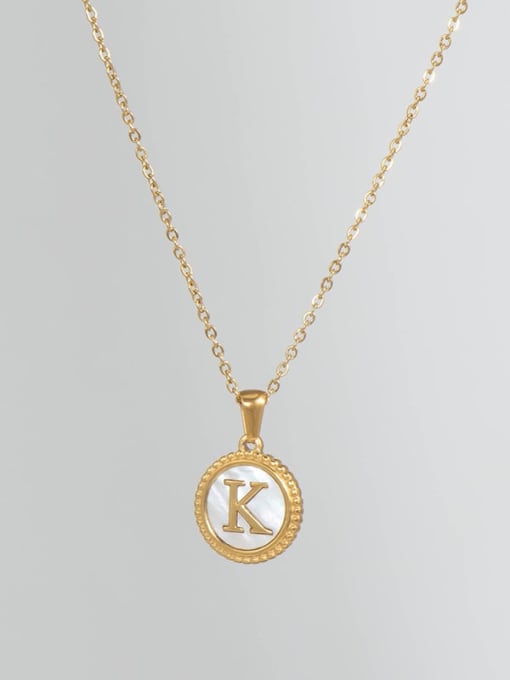 Golden K Titanium Steel Shell Letter Minimalist Round Pendant Necklace