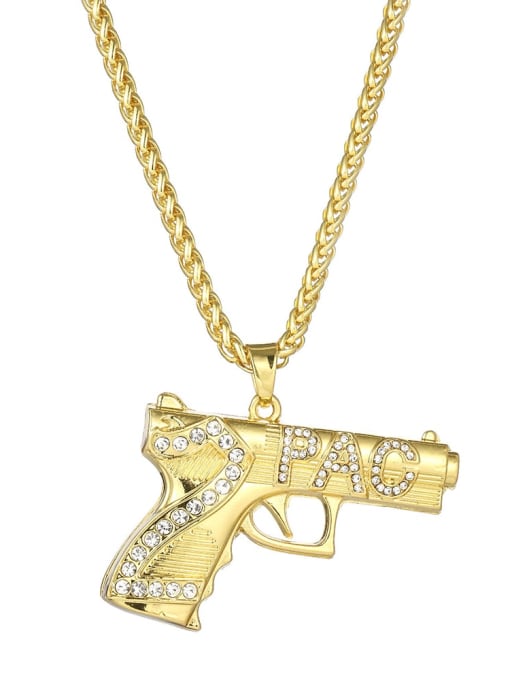Gold (including chain) Alloy Cubic Zirconia Gun Hip Hop Necklace