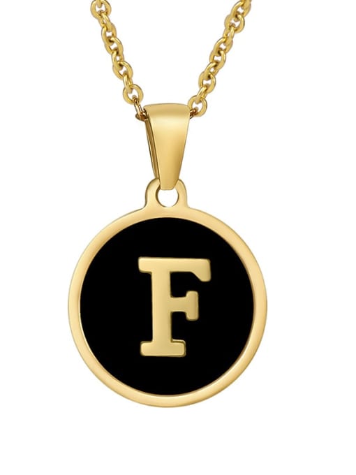 Golden f Titanium Steel Enamel Letter Minimalist  Round Pendant Necklace