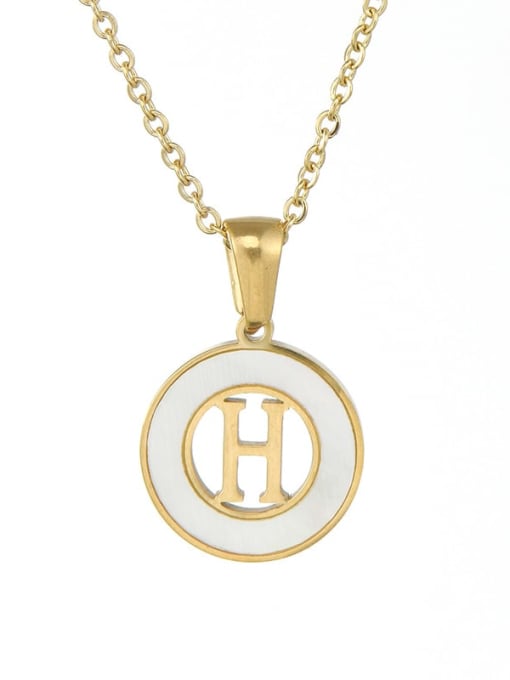 Ring white shell H Stainless steel Shell Letter Minimalist Round Pendant Necklace