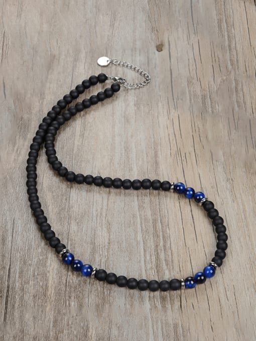 JZ Men's bead Titanium Steel Natural Stone Hip Hop Beaded Necklace