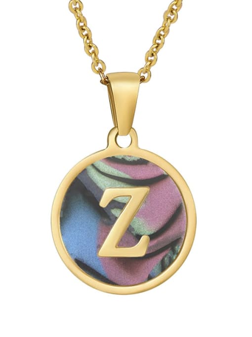 Round scallop Z Stainless steel Shell Minimalist Round  Letter Pendant Necklace