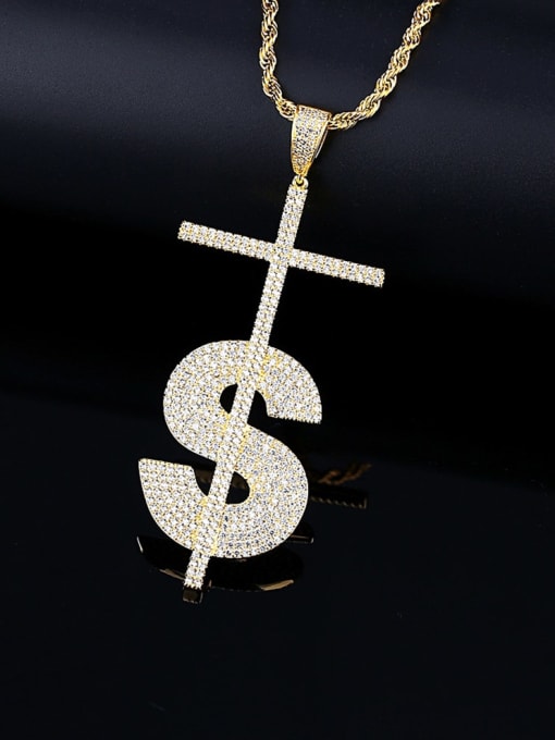 Teem Men Brass Cubic Zirconia  Hip Hop Fashion Musical Letter Pendant  Necklace 1