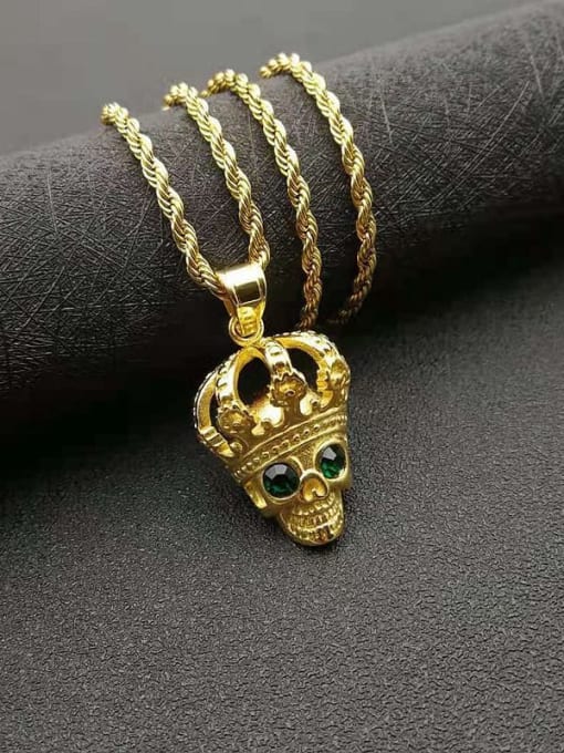 Gold Titanium Steel Rhinestone Skull Vintage Necklace For Men