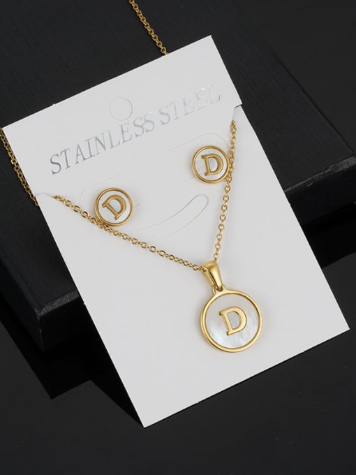 D Set Stainless steel Minimalist Shell  Letter Earring and Necklace Set