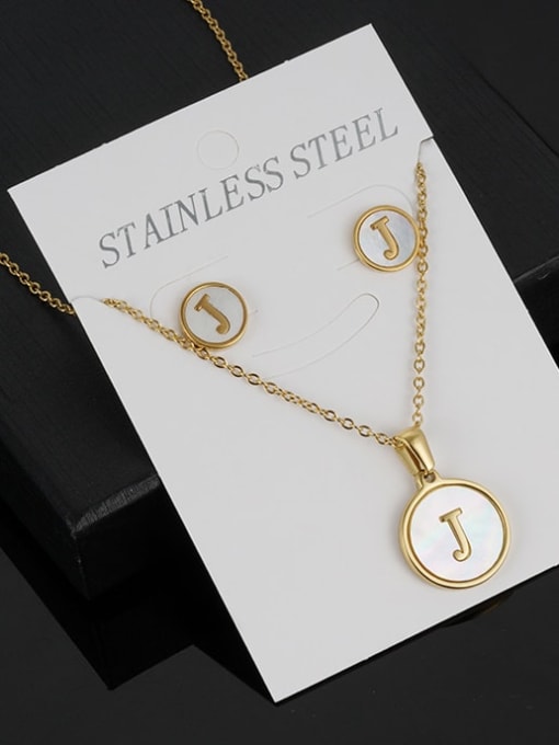 J Set Stainless steel Minimalist Shell  Letter Earring and Necklace Set