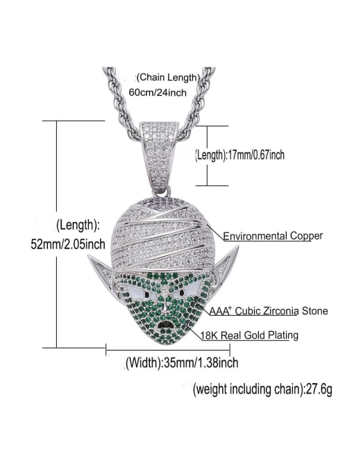 MAHA Brass Cubic Zirconia Green Anime characters Hip Hop Necklace 2