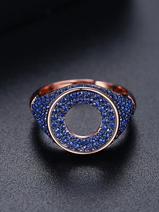 Blue t17a20 Brass Cubic Zirconia Round Hip Hop Band Ring