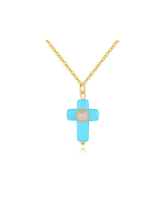 Teem Men Stainless steel Natural Stone Cross Trend Necklace