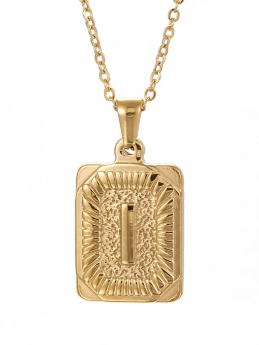Golden I Stainless steel English Letter  Vintage Square Pendant Necklace