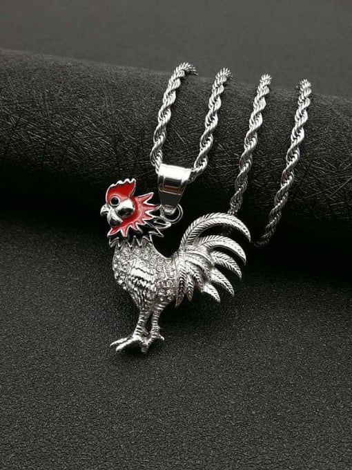 Silver Necklace Titanium Chickens Rhinestone Geometric Hip Hop Necklace For Men