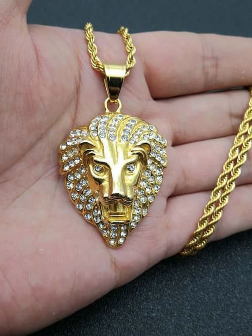 HI HOP Titanium Rhinestone Lion Hip Hop Necklace For Men 1