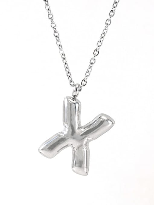 Steel color X Stainless steel Letter Hip Hop Necklace