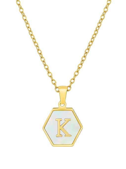 K Stainless steel  English Letter Minimalist Shell Hexagon Pendant Necklace
