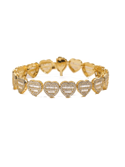 Gold 7inch Bracelet Brass Cubic Zirconia Heart Luxury Necklace
