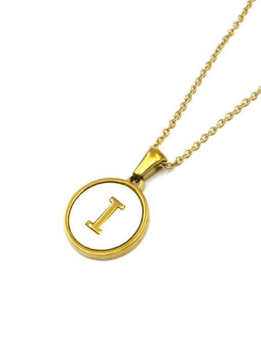 Golden I Titanium Steel Shell Letter Minimalist  Round Pendant Necklace