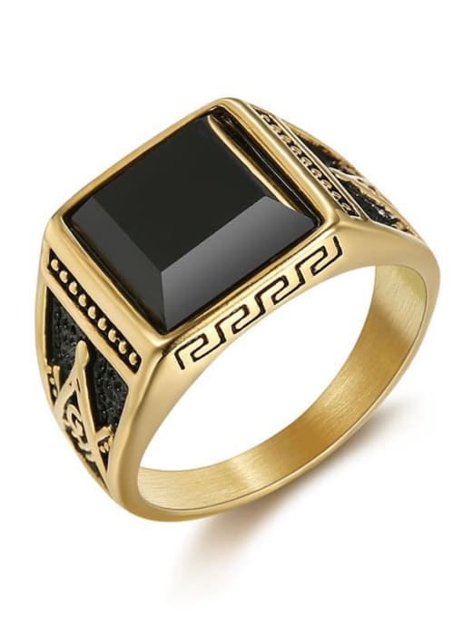 Gold us Titanium Square Vintage Band Ring For Men