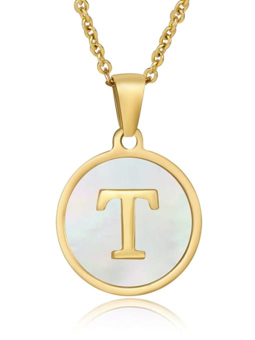T Titanium Steel Shell Letter Minimalist Round Pendant Necklace