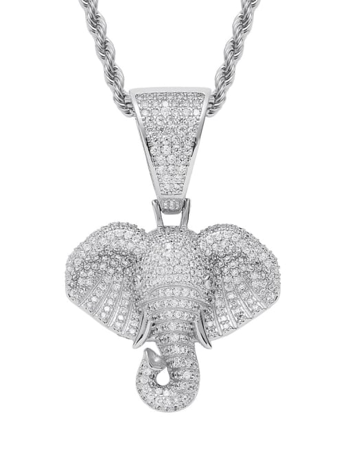 MAHA Brass Cubic Zirconia Elephant Hip Hop Necklace 1