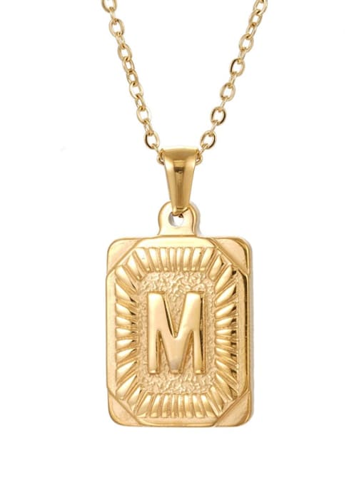 Golden M Stainless steel English Letter  Vintage Square Pendant Necklace