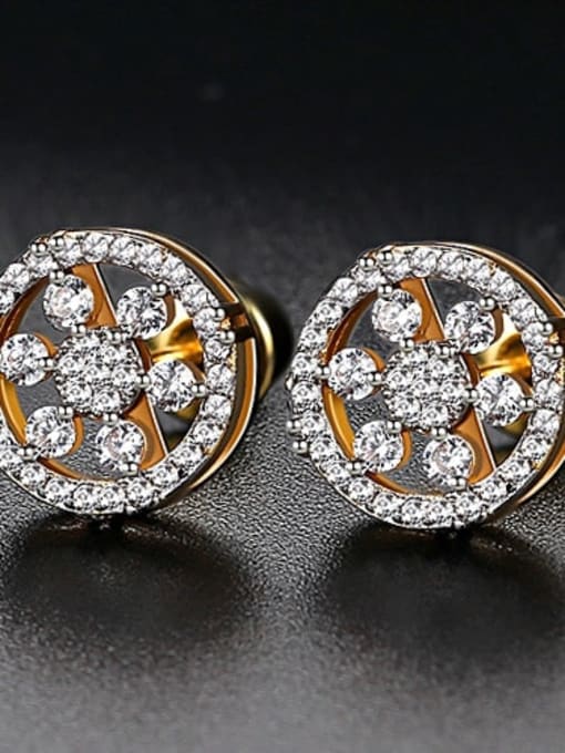 18 K gold t03g18 Copper Cubic Zirconia Round Vintage Stud Earring