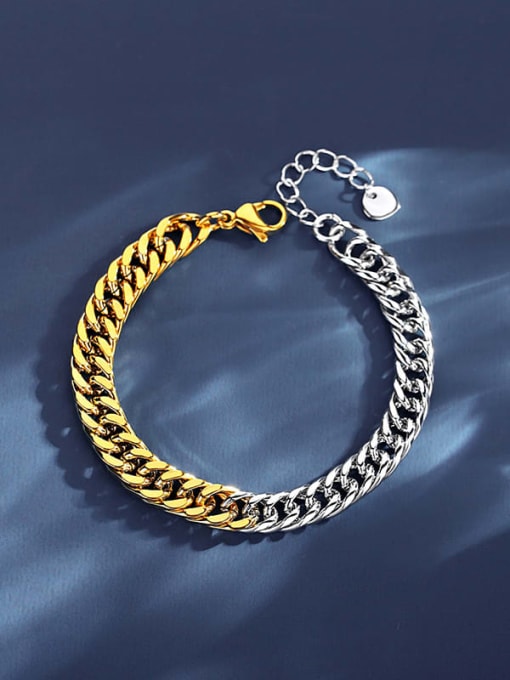 Bicolor gold Stainless steel Geometric Hip Hop Link Bracelet
