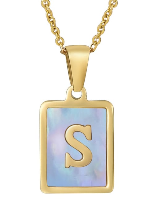 Gold S (including chain) Titanium Steel Shell Geometric Letter Minimalist Necklace