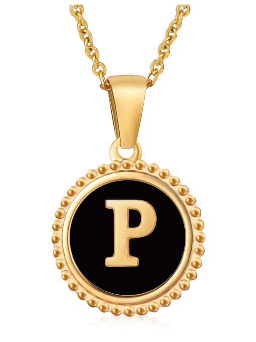 P Stainless steel Acrylic Letter Minimalist Round Pendant Necklace