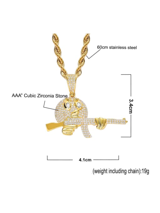 MAHA Brass Cubic Zirconia Cartoon emoji holding gun Hip Hop Necklace 2