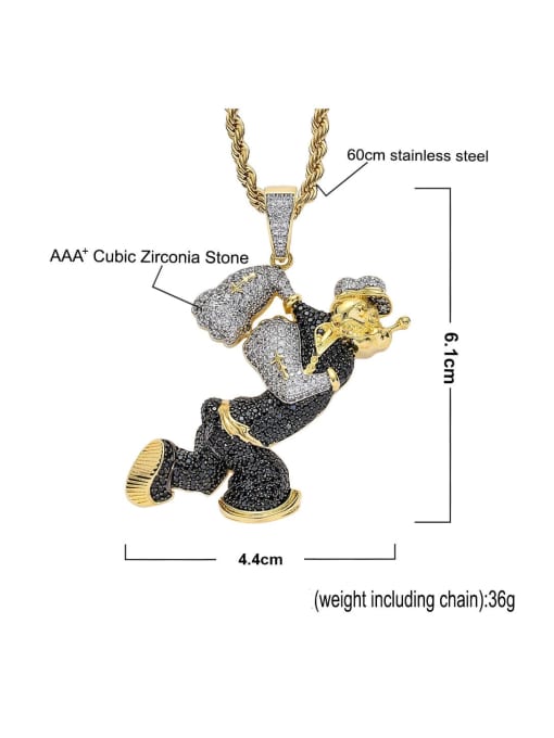 MAHA Brass Cubic Zirconia Popeye Hip Hop Necklace 3