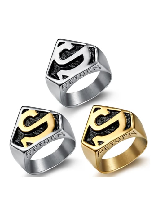 Mr.High Stainless steel  Letter Geometric Vintage Band Ring